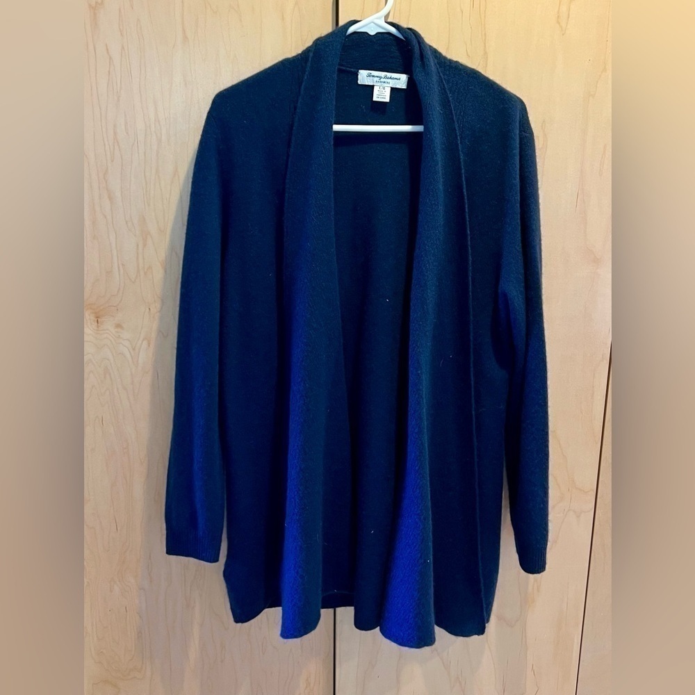 Tommy Bahama Womens Cashmere Knit Sweater Coat Size L Blue Open Front